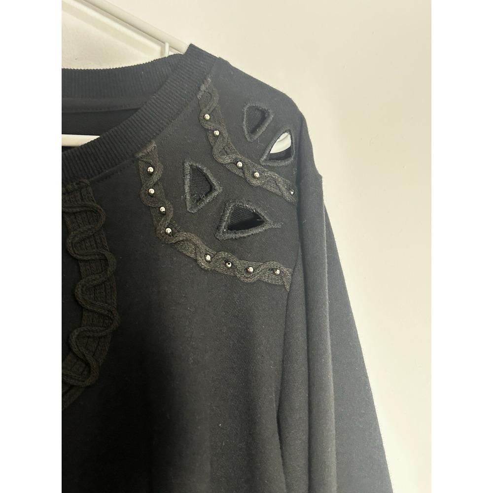 Eloquii Plus Size 14/16 Sweatshirt Black Long Sleeve Round Neck Cutout Beads - Picture 4 of 14
